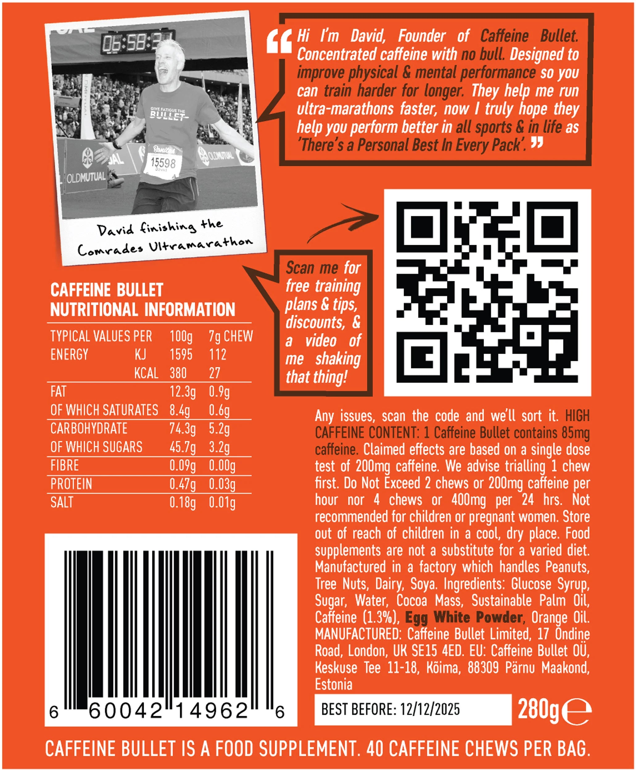Chocolate Orange Caffeine Bullet Nutritional Information